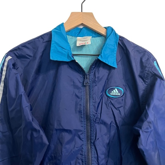 ADIDAS Vintage 90's Three Stripe Full Zip Blue Color Block Windbreaker Size S - Picture 3 of 13